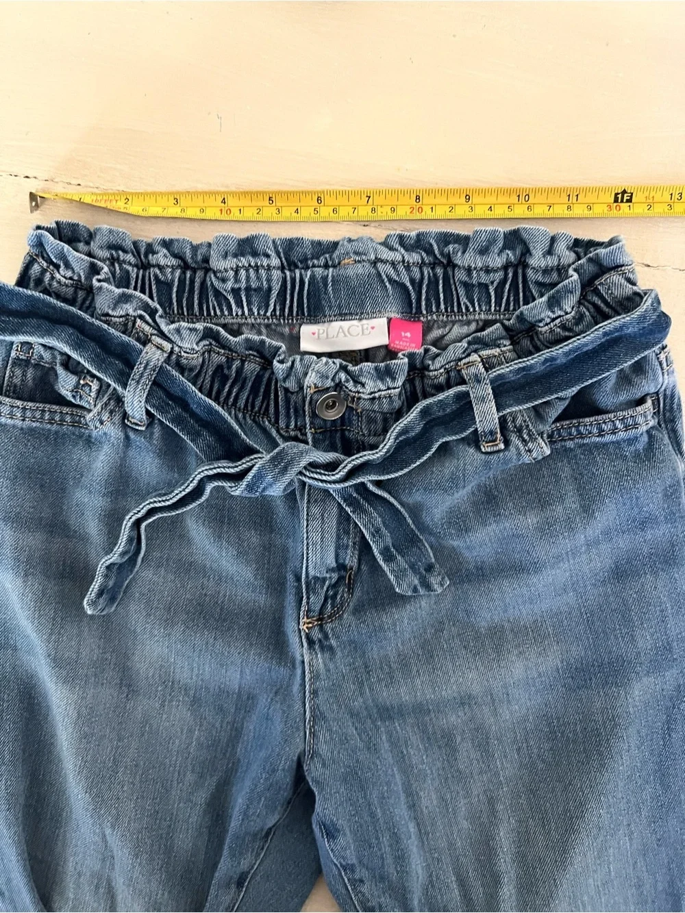 The Children’s Place Girls Paperbag Waist Denim Jogger Jeans Size 14 Tie waist